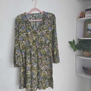 Old Navy Boho Floral Long Sleeve Sinched Wasitline V-neck Dress